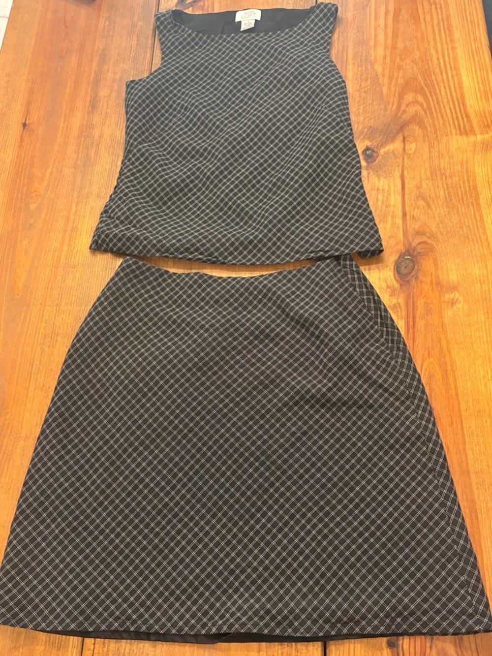 Vintage LOFT Black and White Grid Two-Piece Skirt Set